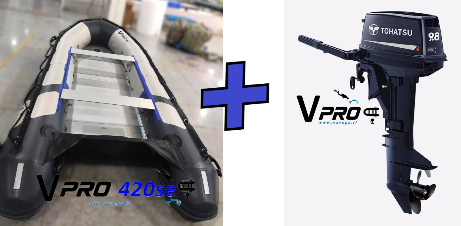 Bote VPro420se + Motor Fuera Borda Tohatsu 9.8HP 2T Pata Corta